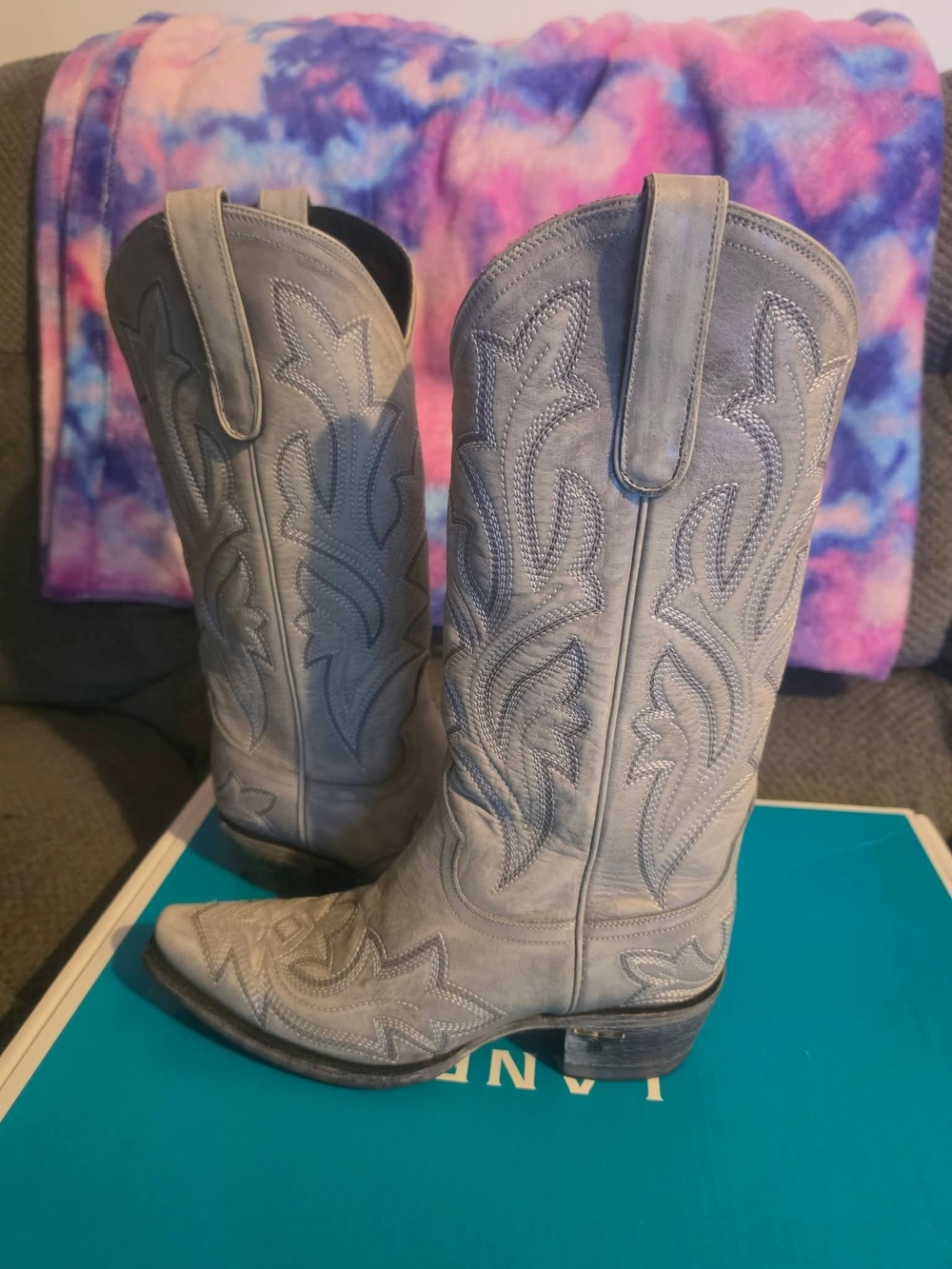 Lane Gray Embroidered Leather Cowboy Boots